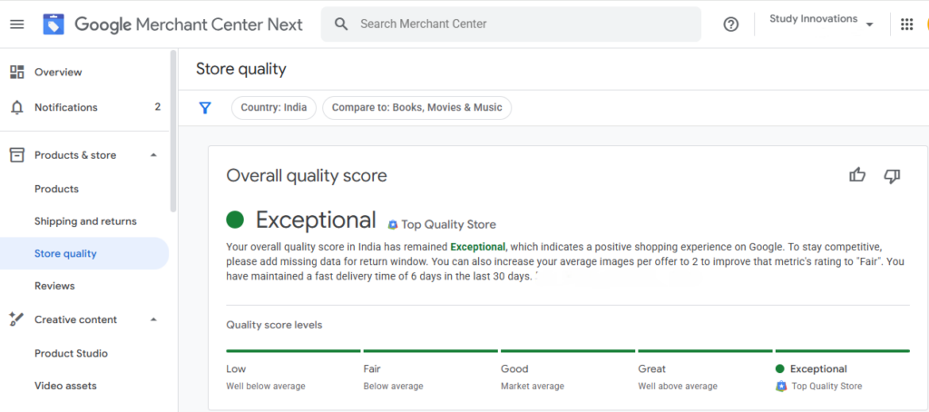 Top quality store rating by Google for study innovations